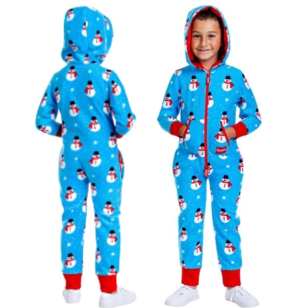 TIPSY ELVES Kids Snowman‎ One Piece Jumpsuit Fleece Pajamas M NWOT
